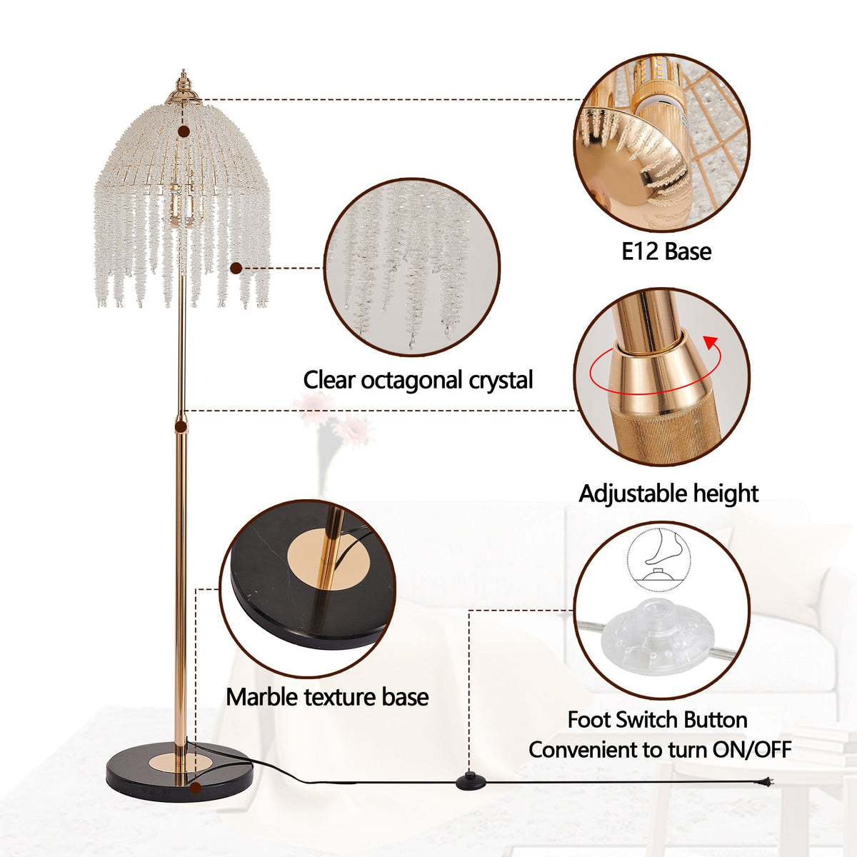 Gold Waterfall Beaded Floor Lamp
