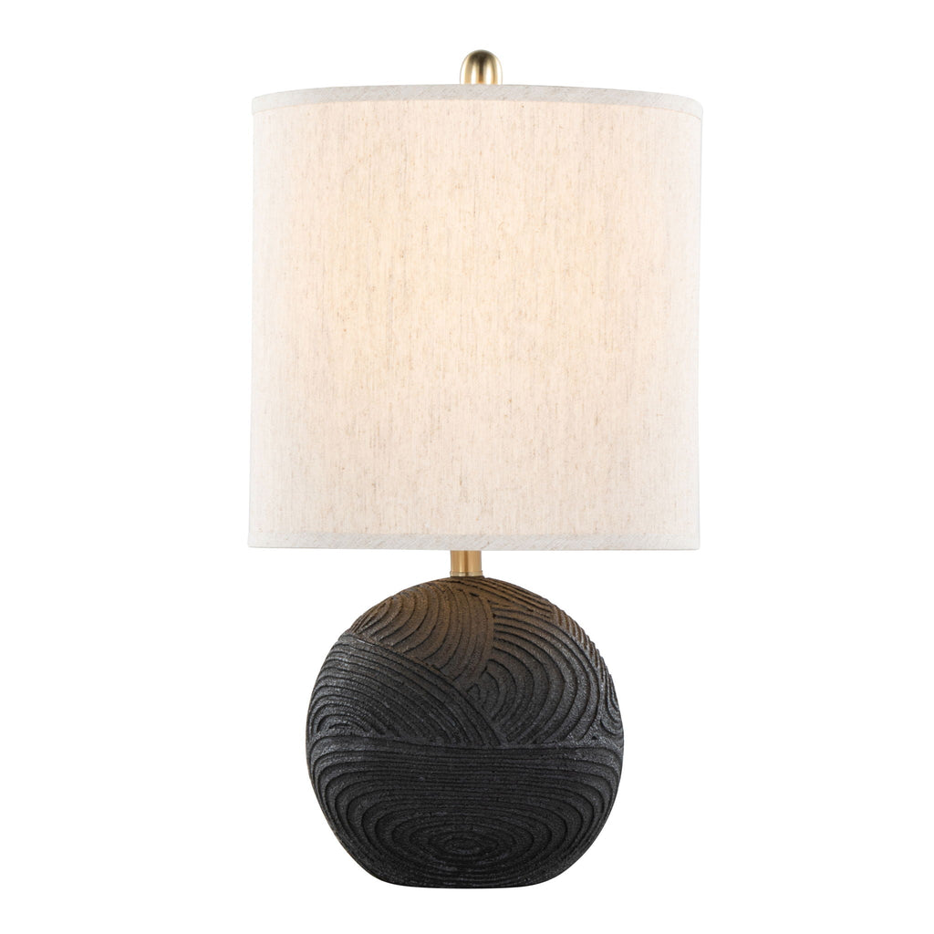 Contemporary Table Lamp Set with Linen Drum Shade - Matte Black / Natural