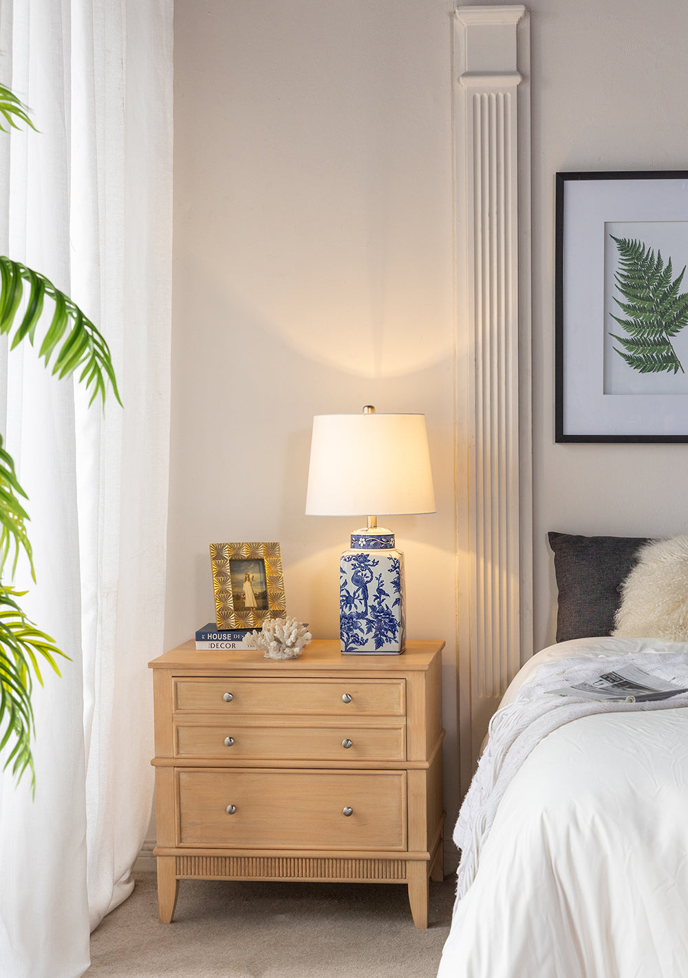 Blue & White Botanical Ceramic Table Lamp