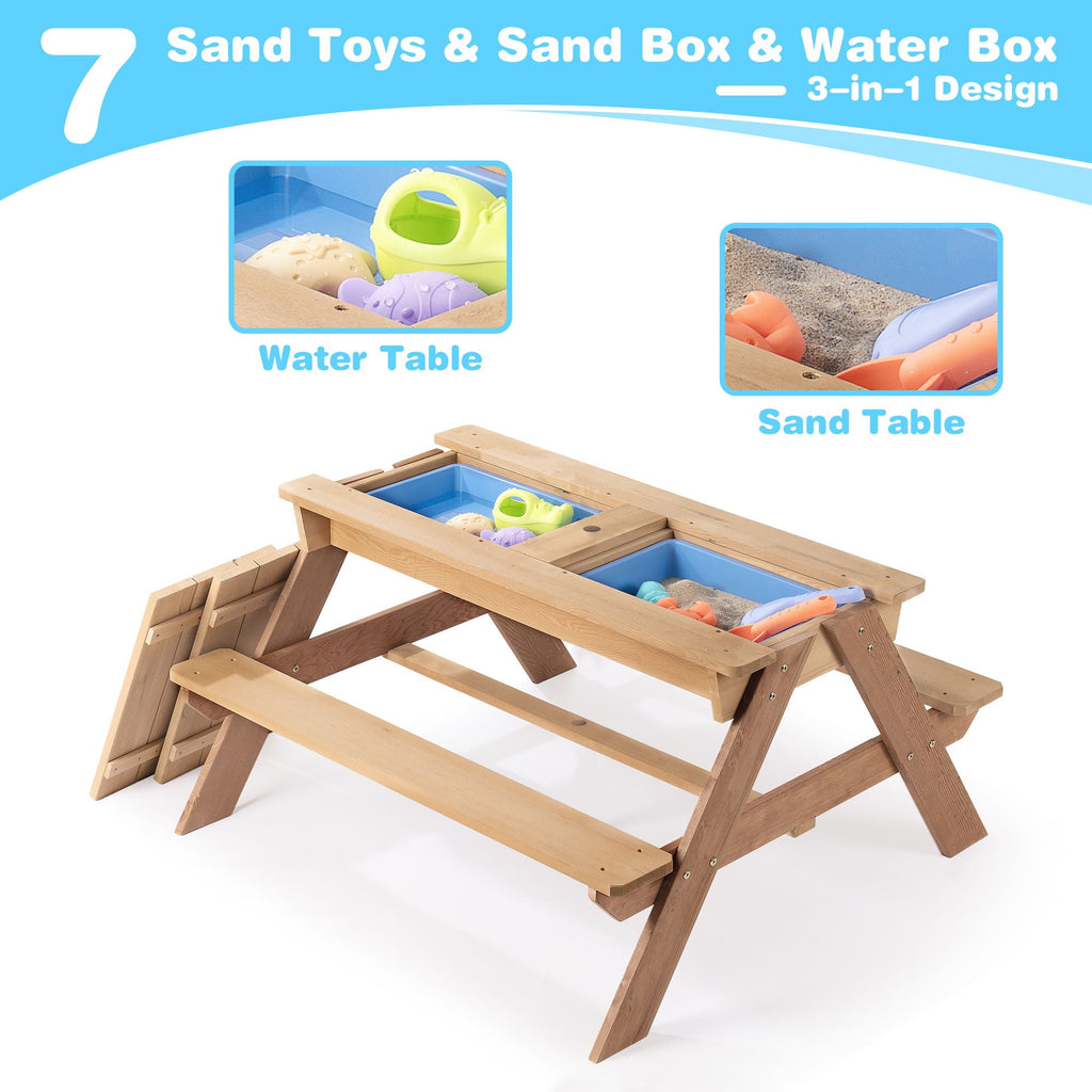 Cedar Kids’ Picnic & Sand-and-Water Table with Umbrella
