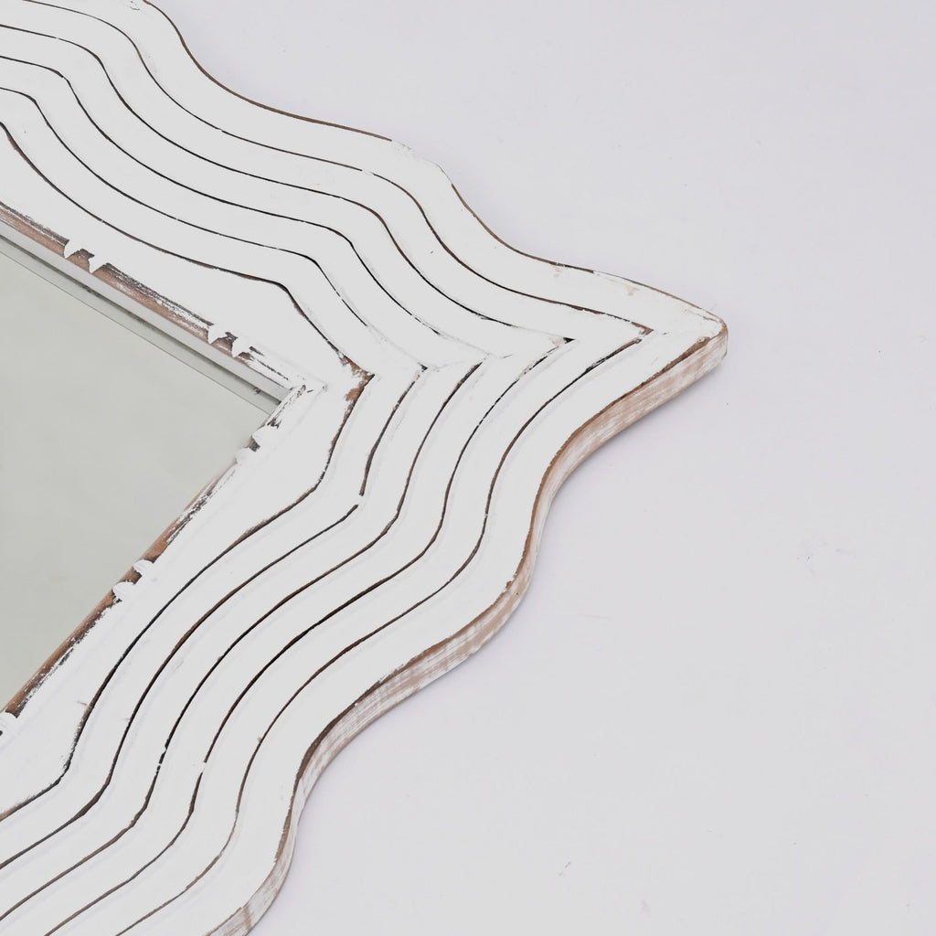 Handcarved Wave Mirror | Antique White