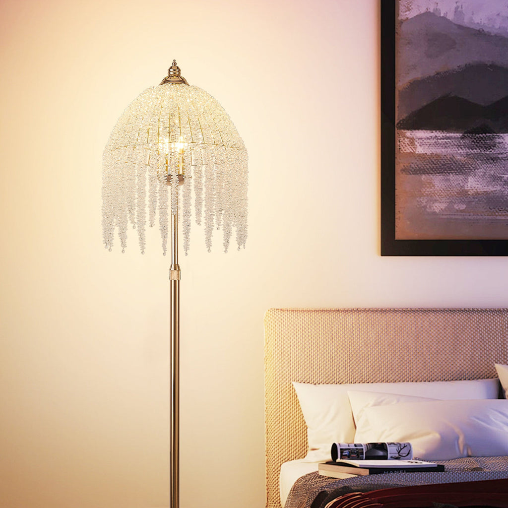 Gold Waterfall Beaded Floor Lamp
