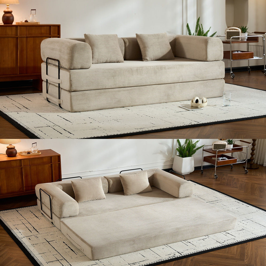 Convertible Floor Sleeper Sofa with Cylindrical Pillow