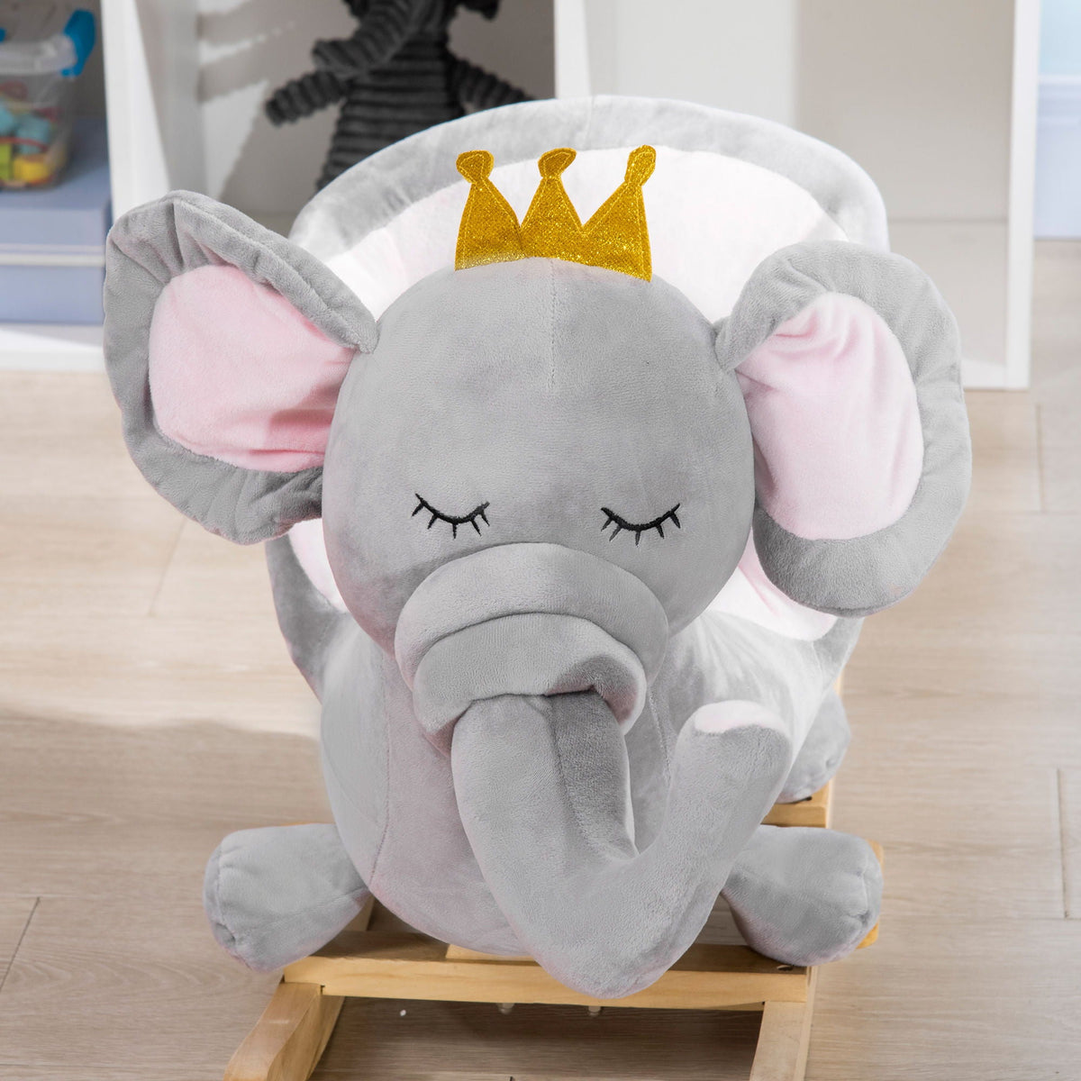 Qaba Plush Elephant Rocker with Sound | Gray