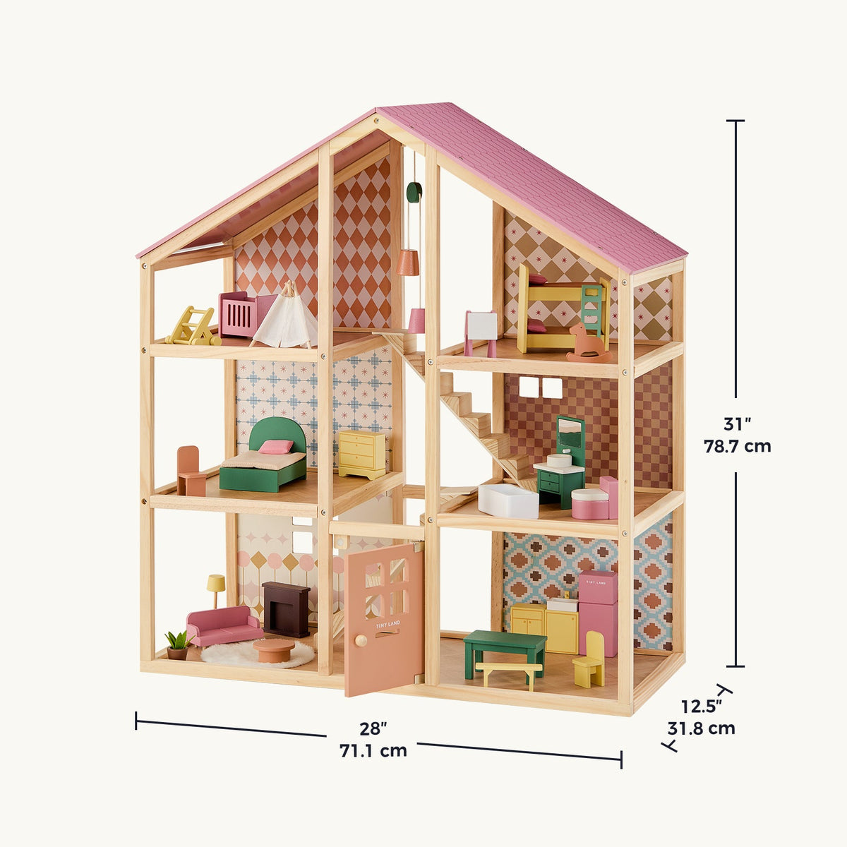 Tiny Land® Sweetwood Wooden Dollhouse with 30 Furniture Pieces