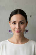 Handmade Purple & Blue Floral Crochet Dangle Earrings for Women