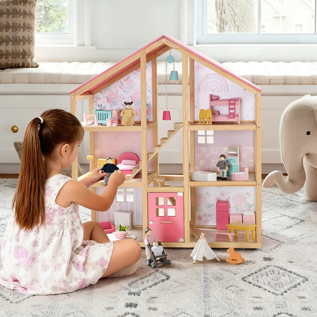 Tiny Land® Sweetwood Love Dollhouse & Wooden Family Set