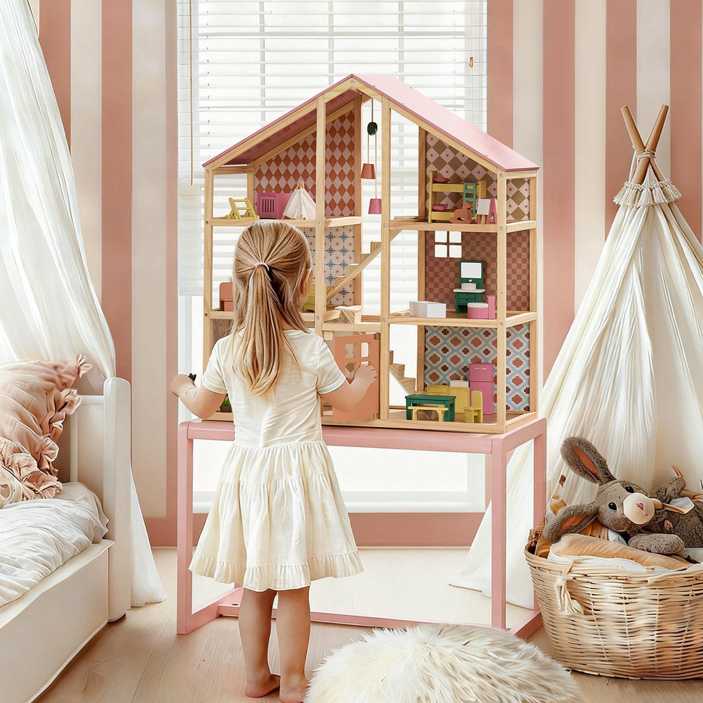 Tiny Land® Sweetwood Wooden Dollhouse with 30 Furniture Pieces