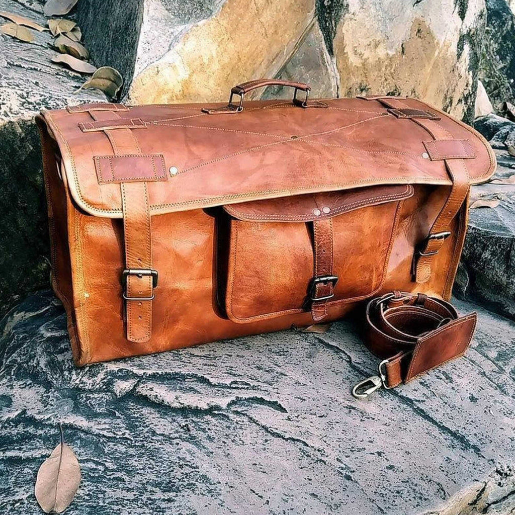 Flapster Full-Grain Leather Duffel Bag | Tan Brown