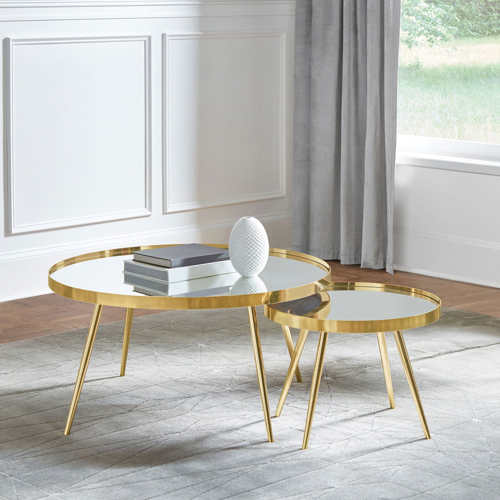 Kaelyn Mirrored Nesting Coffee Tables | Gold, Set of 2