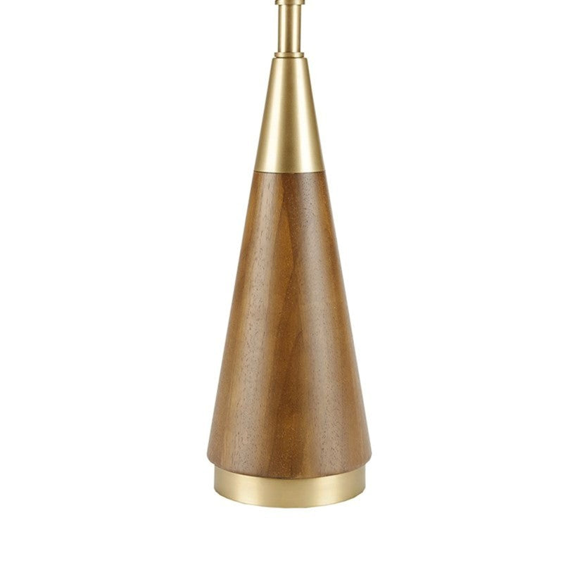 Triangular Table Lamp with Espresso Wood Grain and Linen Shade - Gold & Brown
