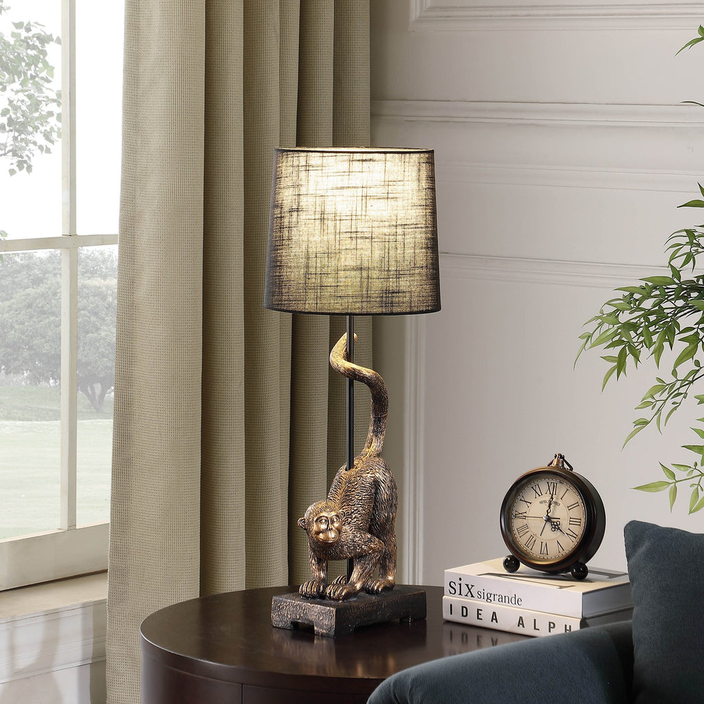 24" Wildlife Capuchin Monkey Table Lamp with Antique Bronze Finish - Golden Black