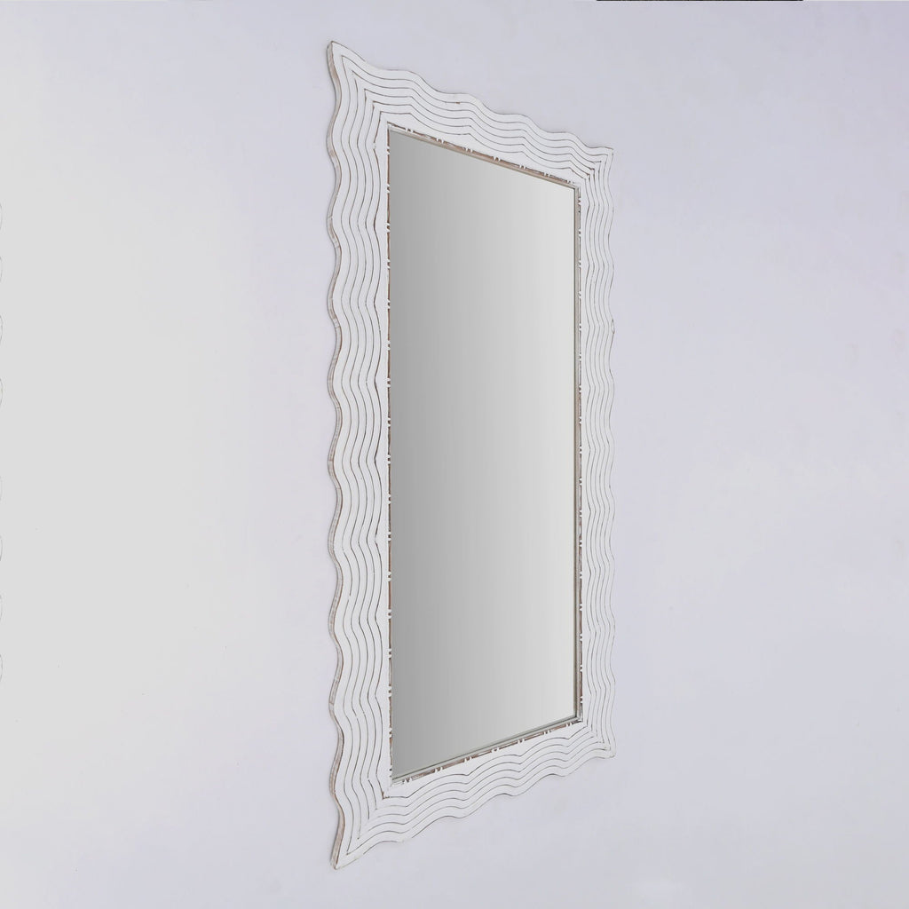 Handcarved Wave Mirror | Antique White