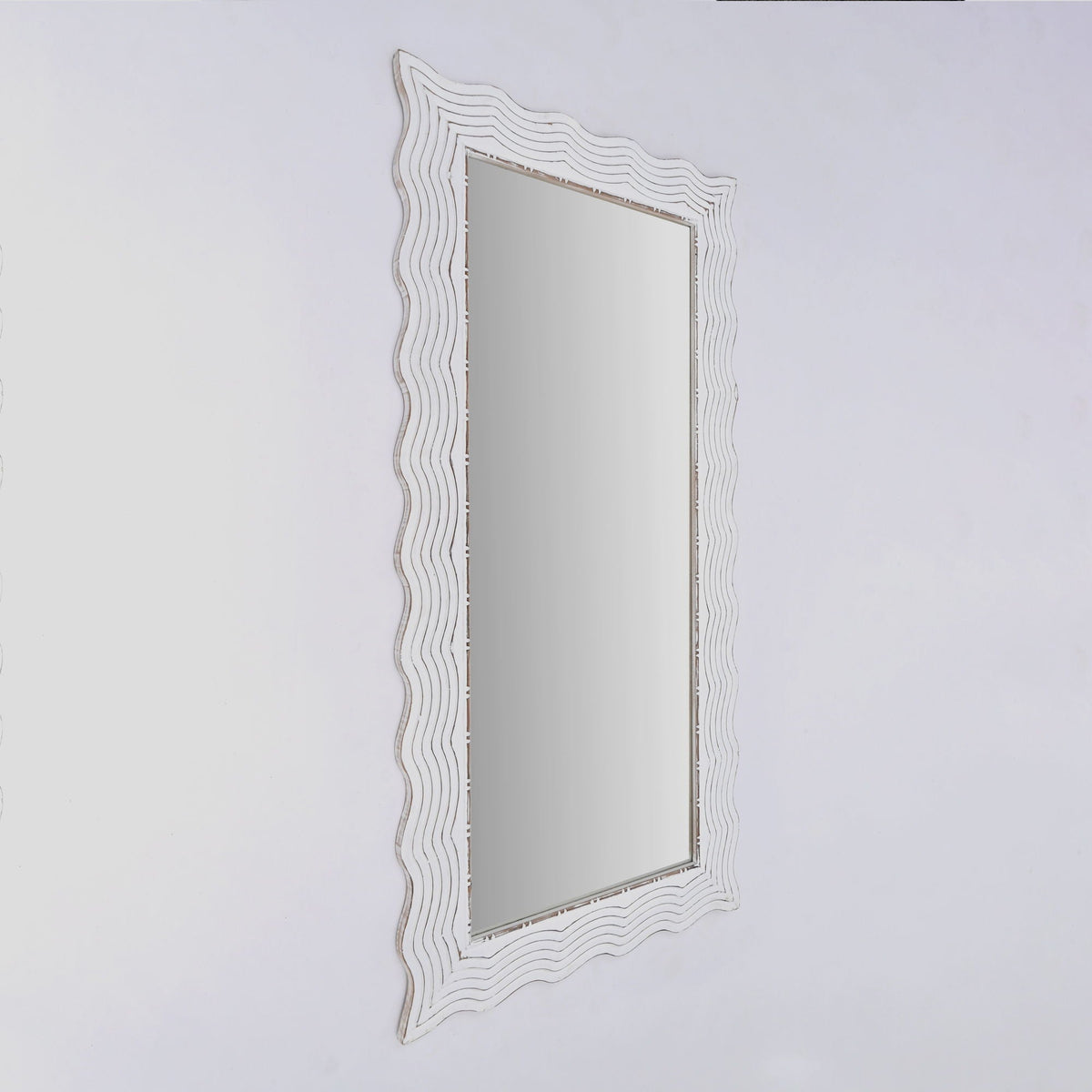 Handcarved Wave Mirror | Antique White
