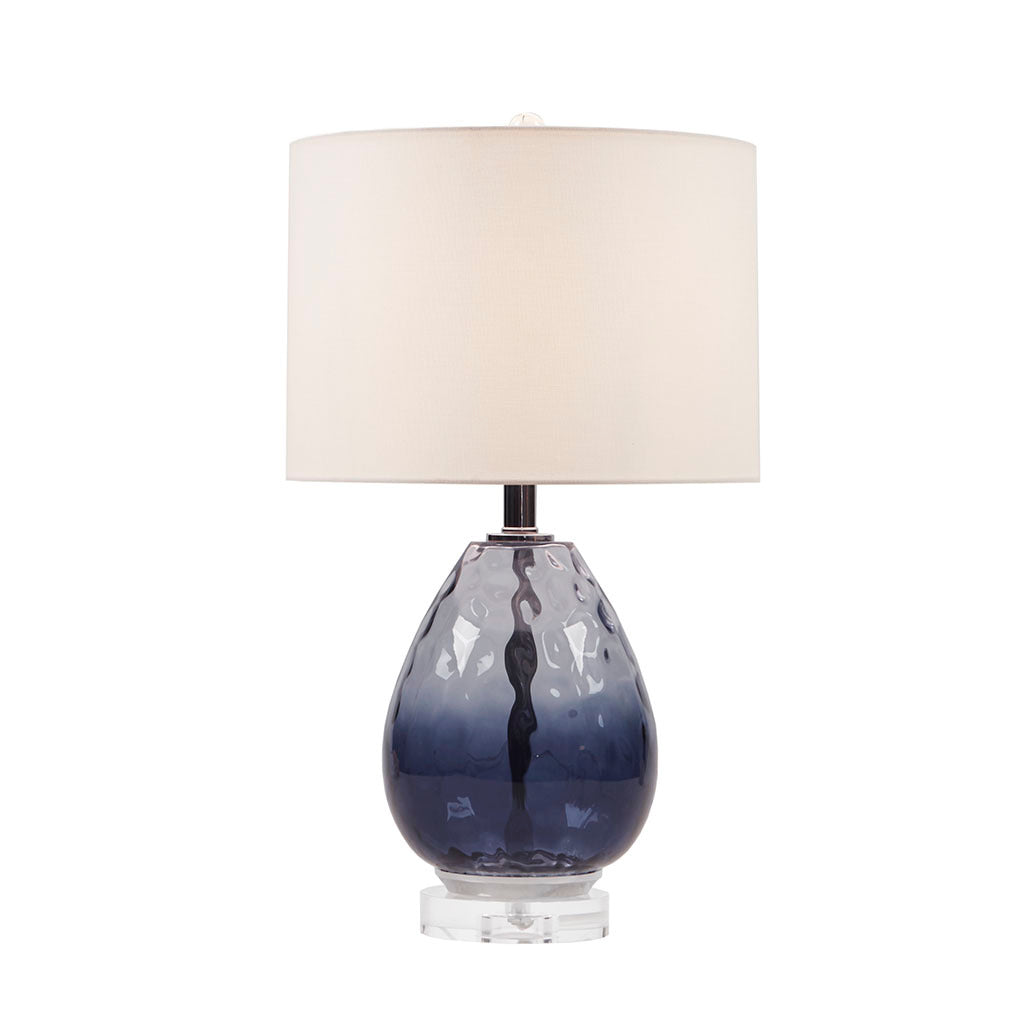 Ombre Glass Table Lamp with Blue Glass Base and Drum Shade