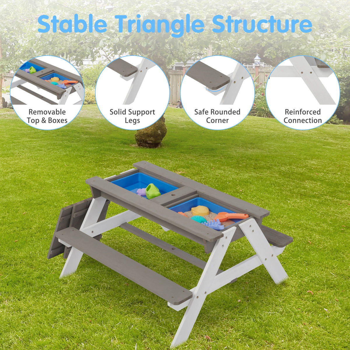 Cedar Kids’ Picnic & Sand-and-Water Table with Umbrella