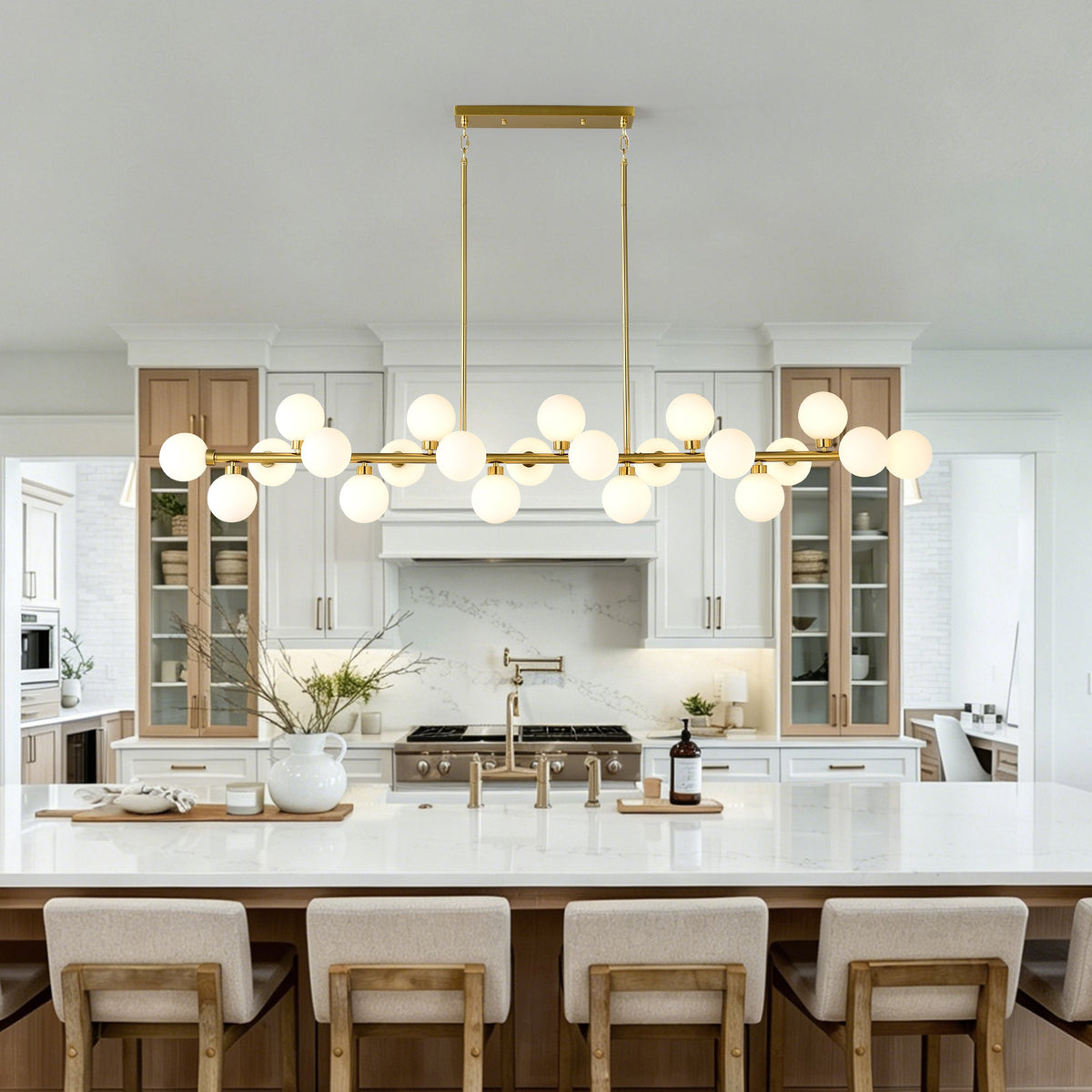 75.6'' Large Pendant Lamp with Opal Glass Shade - Modern Gold Living Room Lighting