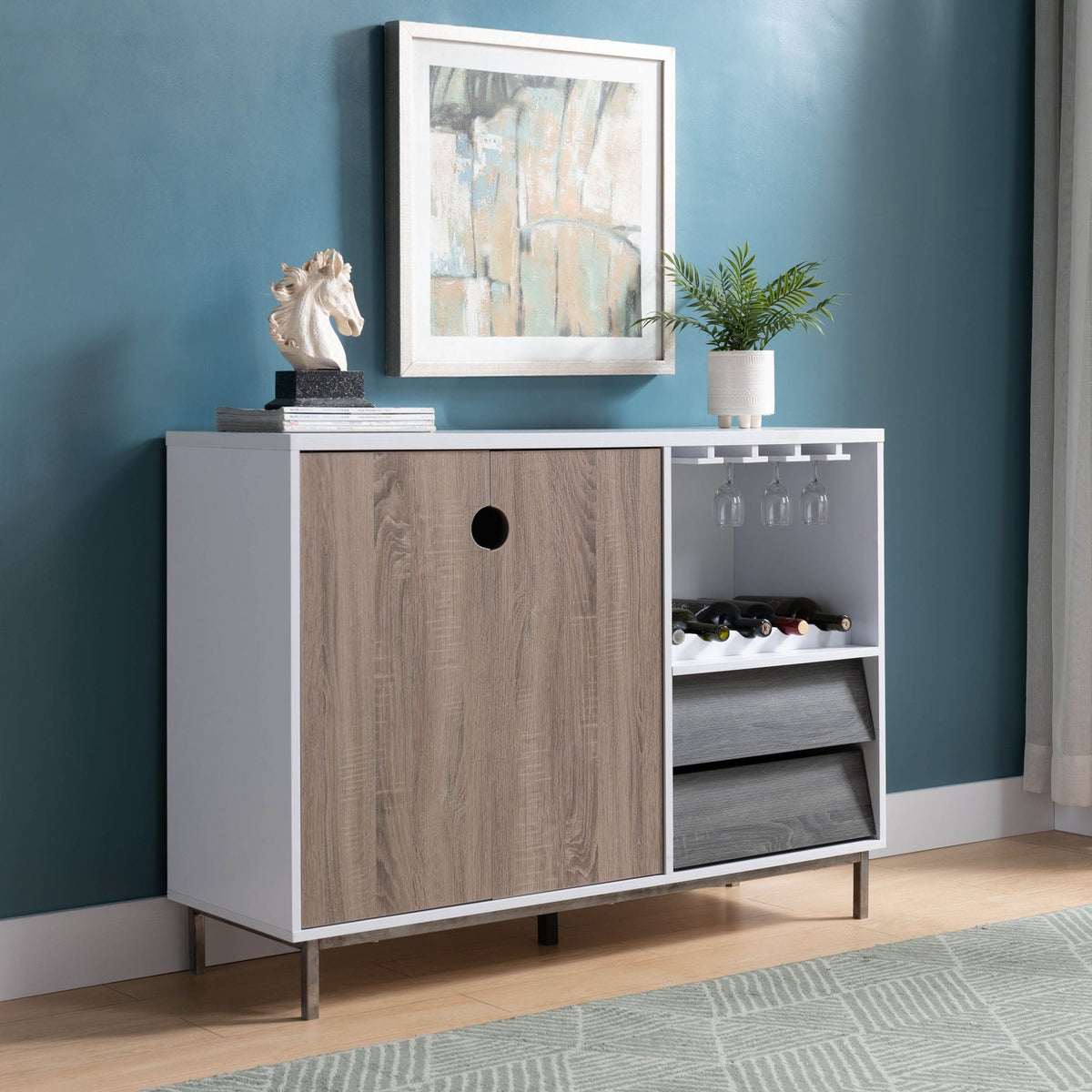 Wine Storage Cabinet with Drawers | White & Dark Taupe