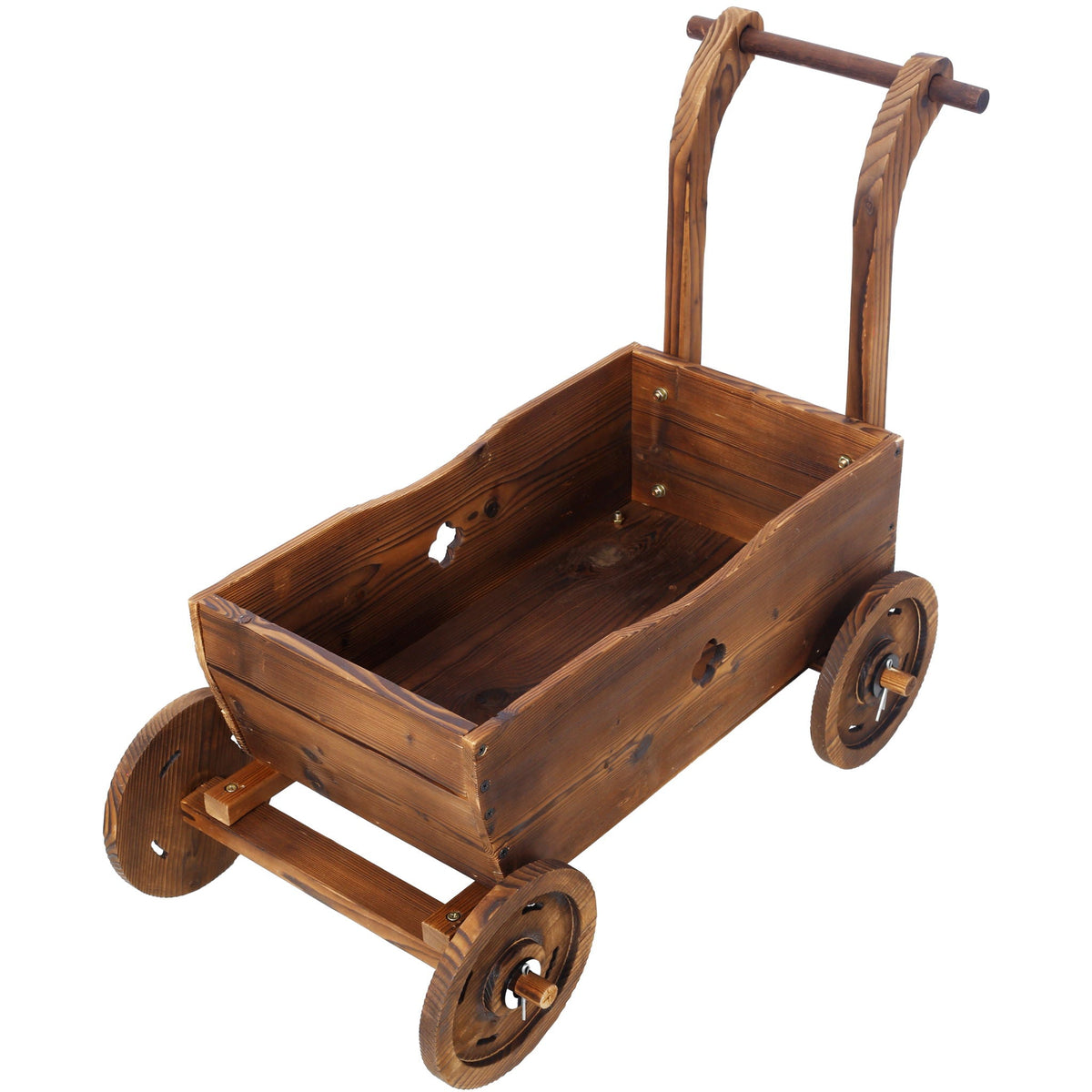 Fir Wood Wagon Planter with Wheels | Brown