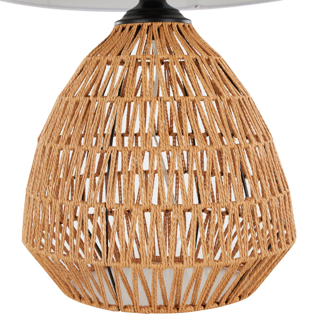 Natural Rattan Table Lamp | White Linen Shade