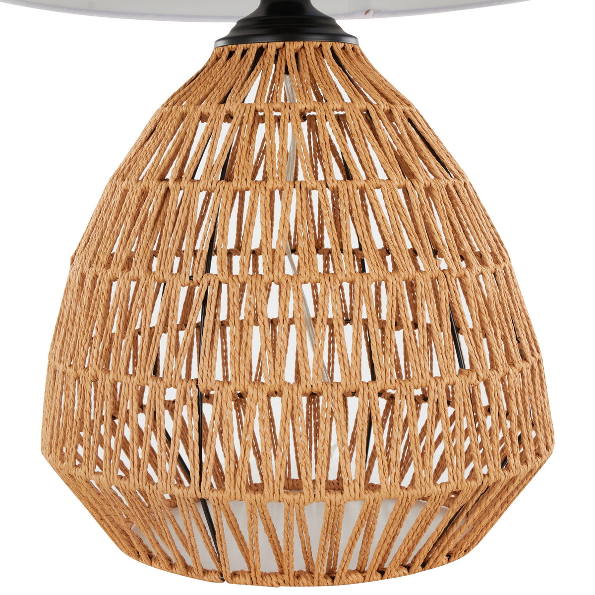 Natural Rattan Table Lamp | White Linen Shade