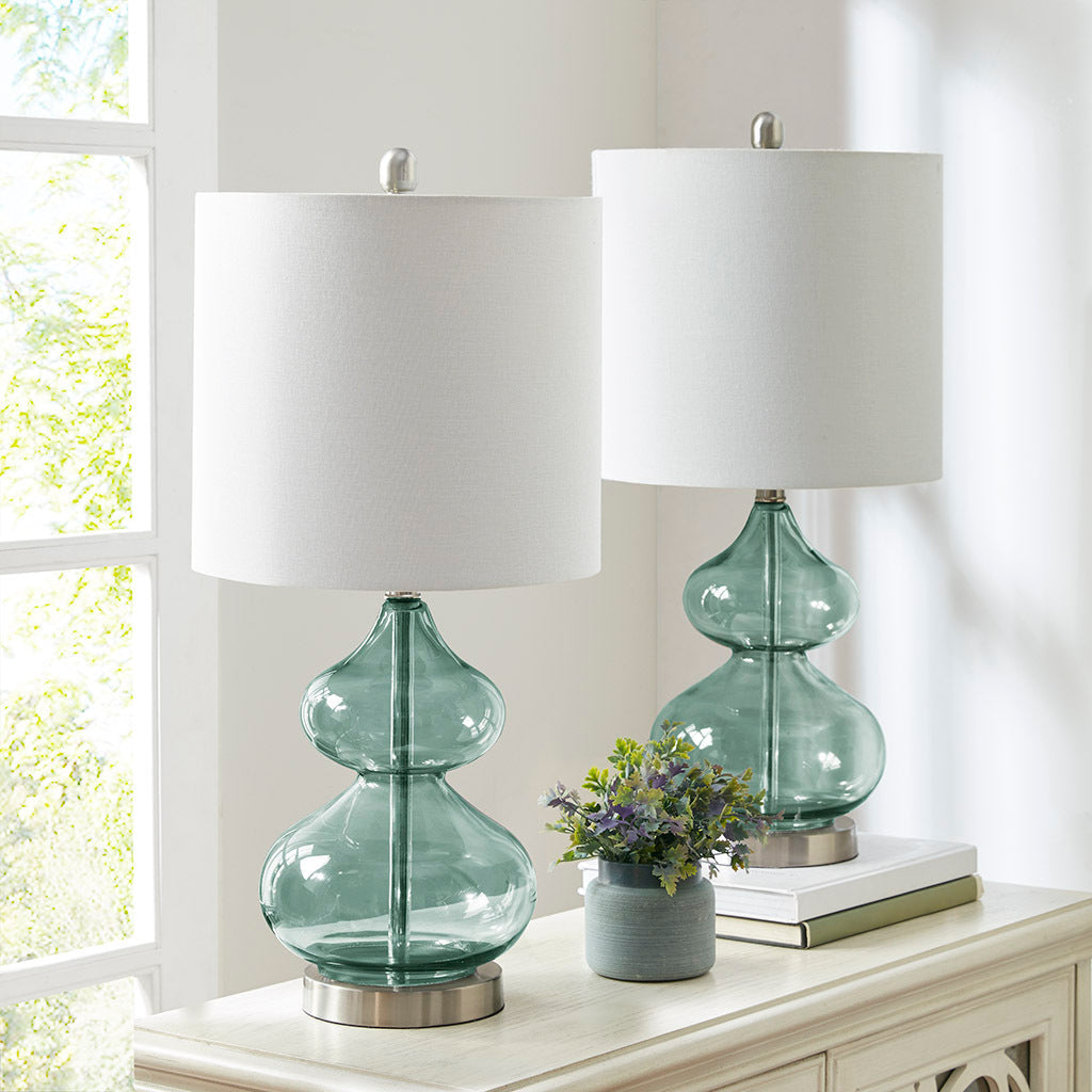 Ellipse Curved Glass Table Lamp Set of 2 with Curved Blue Glass Base - Blue