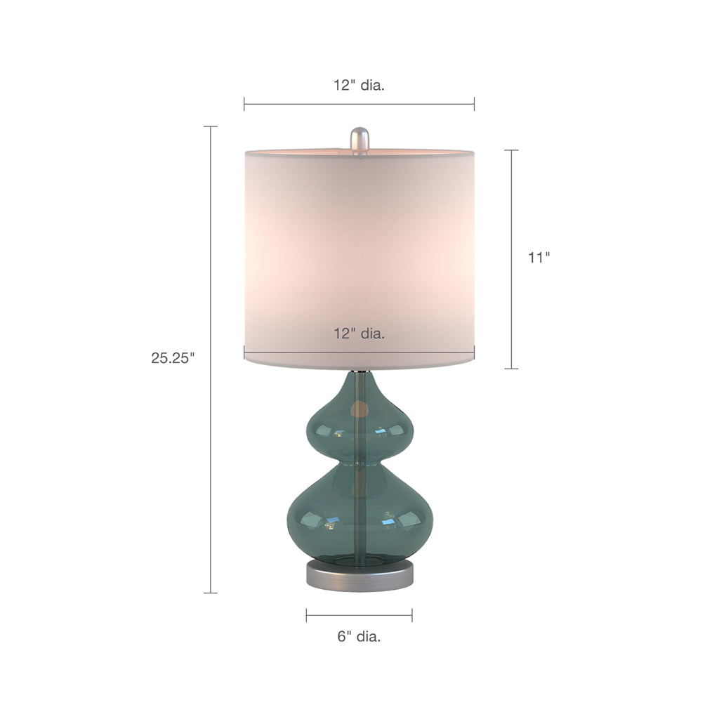 Ellipse Curved Glass Table Lamp Set of 2 with Curved Blue Glass Base - Blue