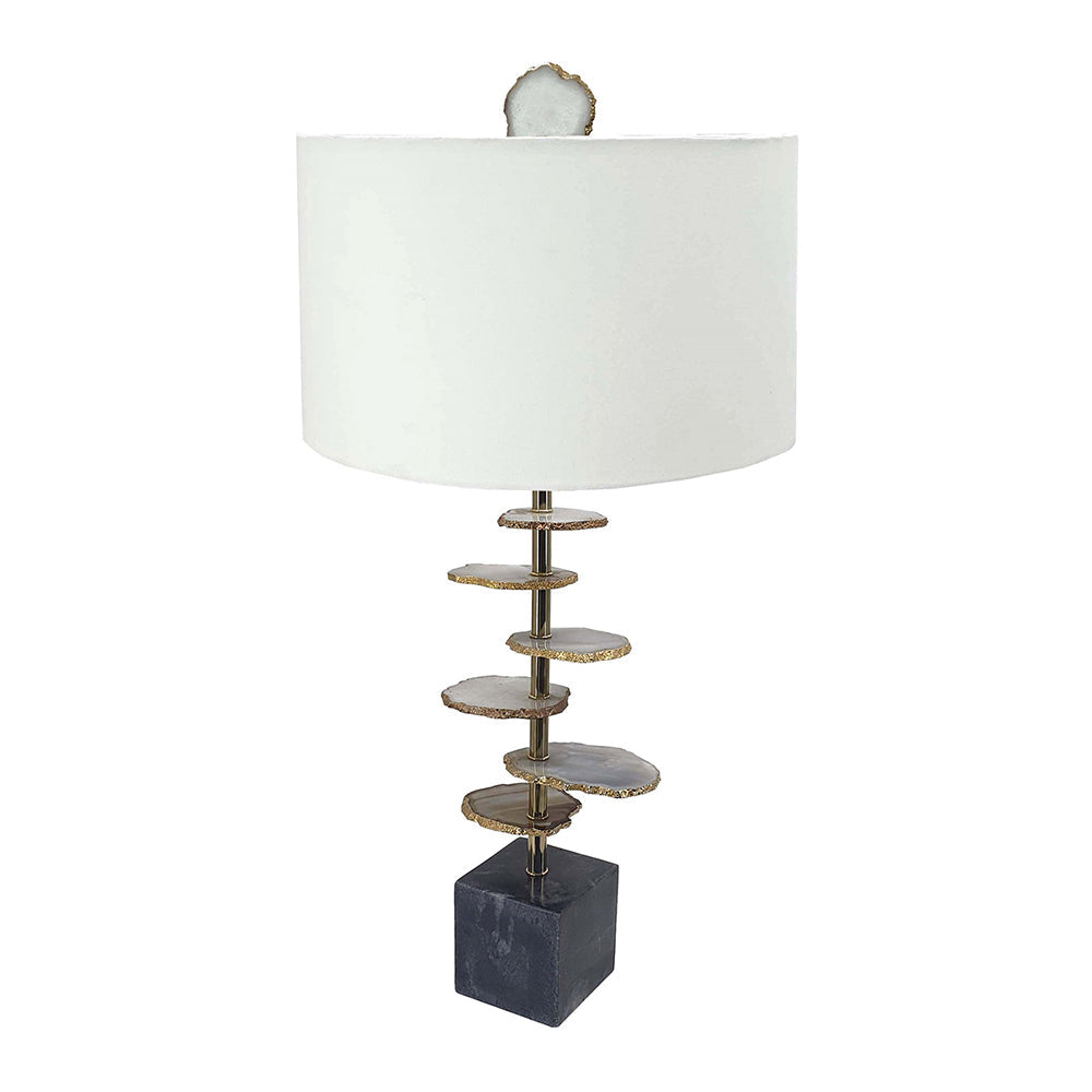 Smoke Agate-Slice Table Lamp with Marble Base - Genuine Agate