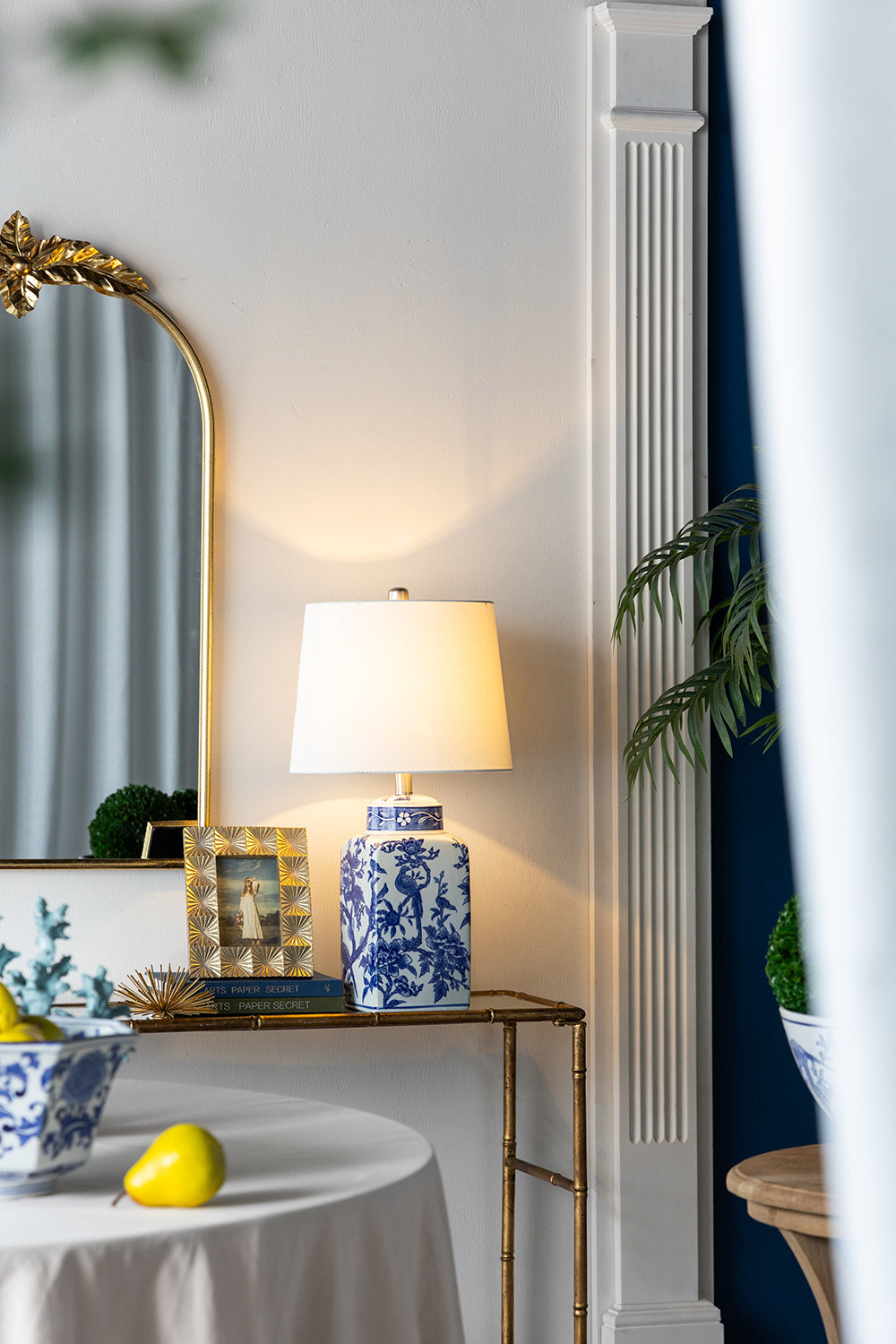 Blue & White Botanical Ceramic Table Lamp