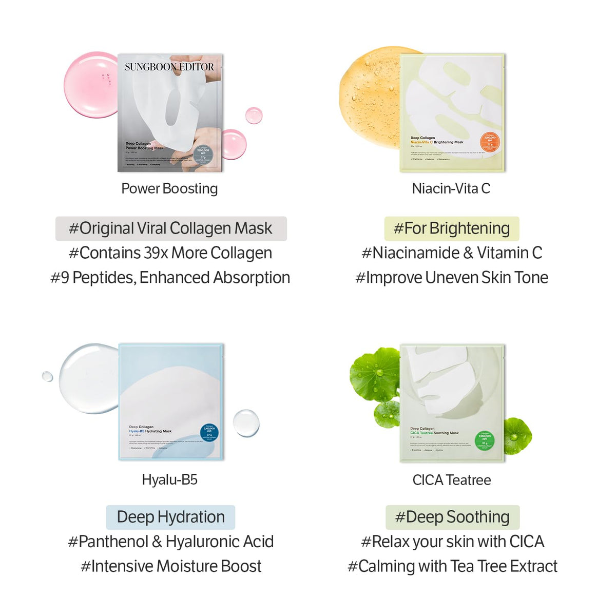 Sungboon Editor Deep Collagen Niacin-Vita C Sheet Masks | 4 Pack