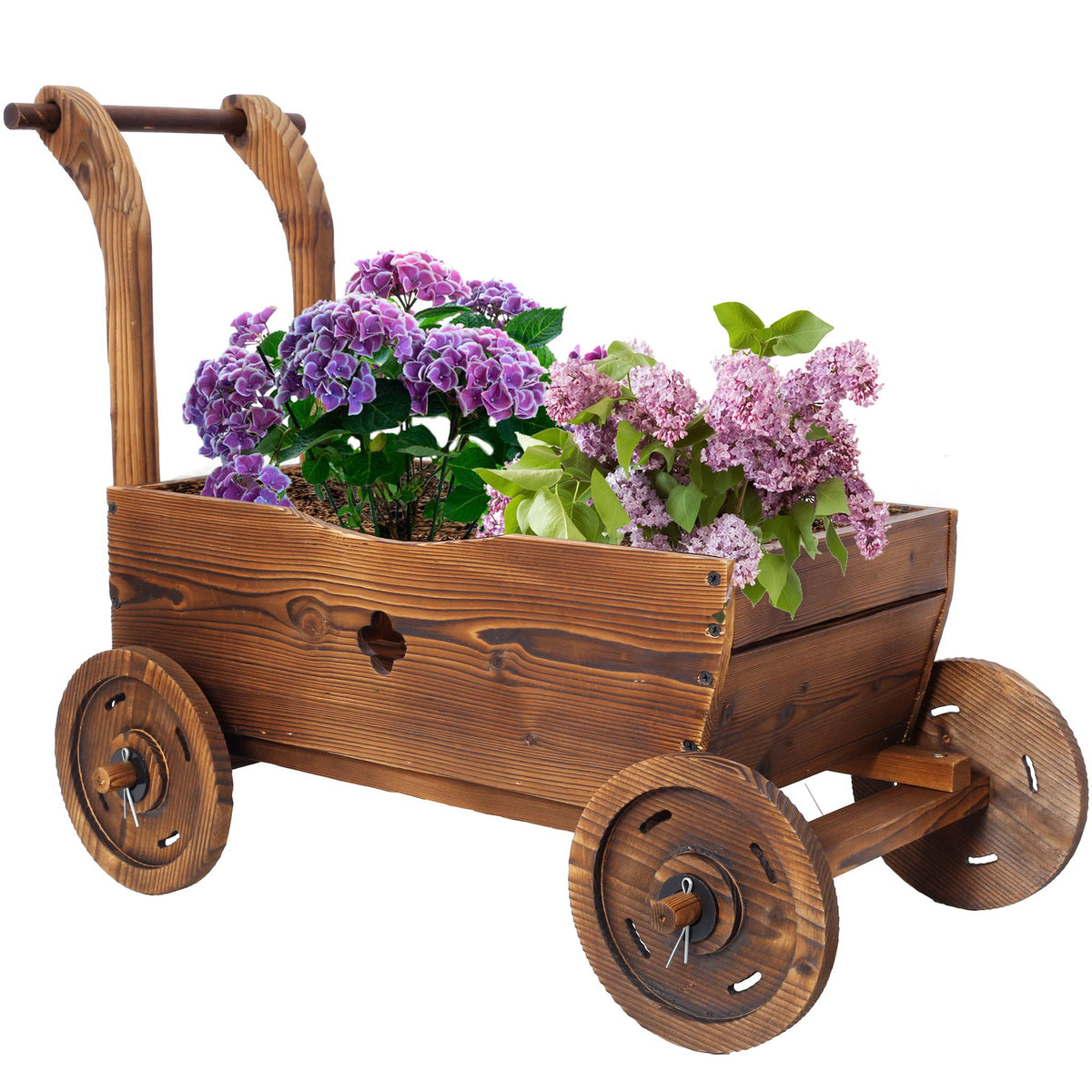 Fir Wood Wagon Planter with Wheels | Brown