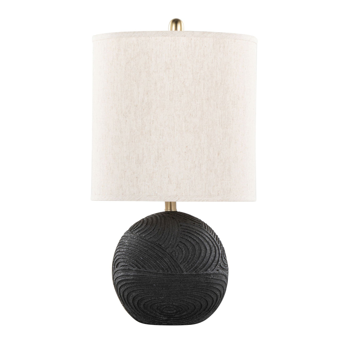 Contemporary Table Lamp Set with Linen Drum Shade - Matte Black / Natural