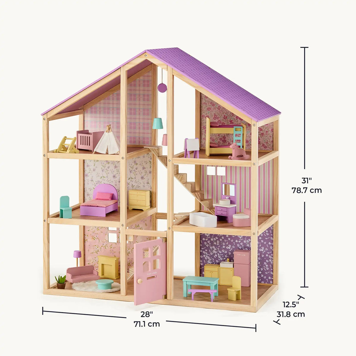 Tiny Land® Sweetwood Wooden Dollhouse with 30 Furniture Pieces