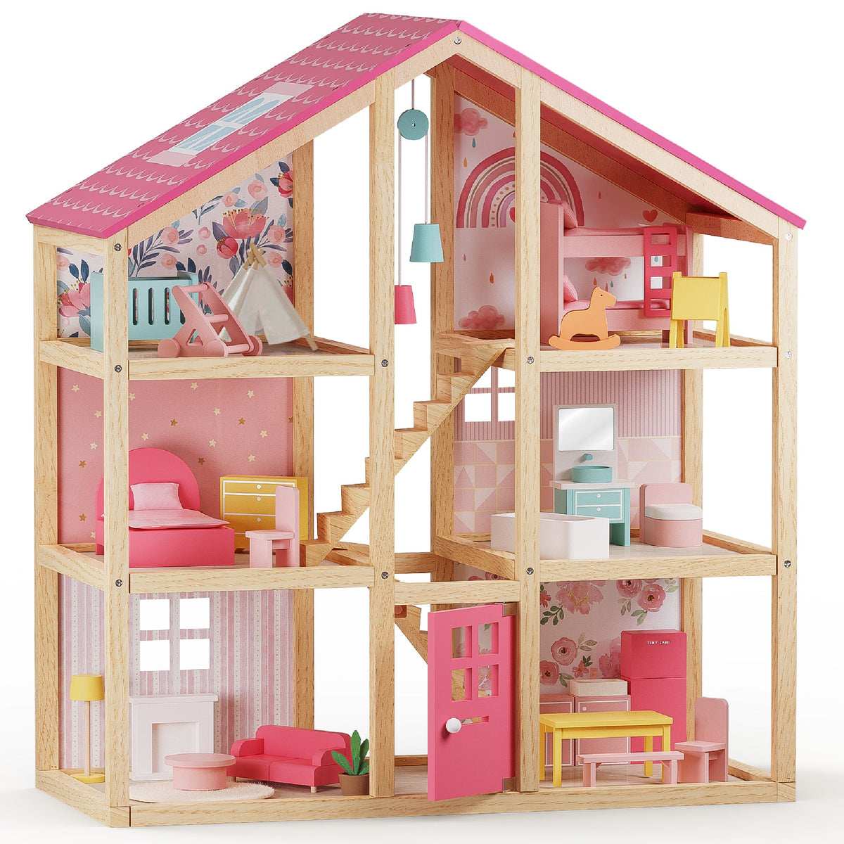 Tiny Land® Sweetwood Love Dollhouse & Wooden Family Set