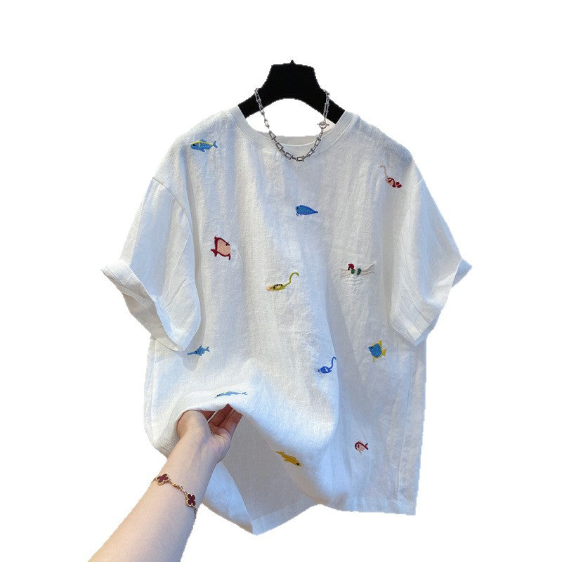 Natural Linen Crew Neck T-Shirt — Clean White