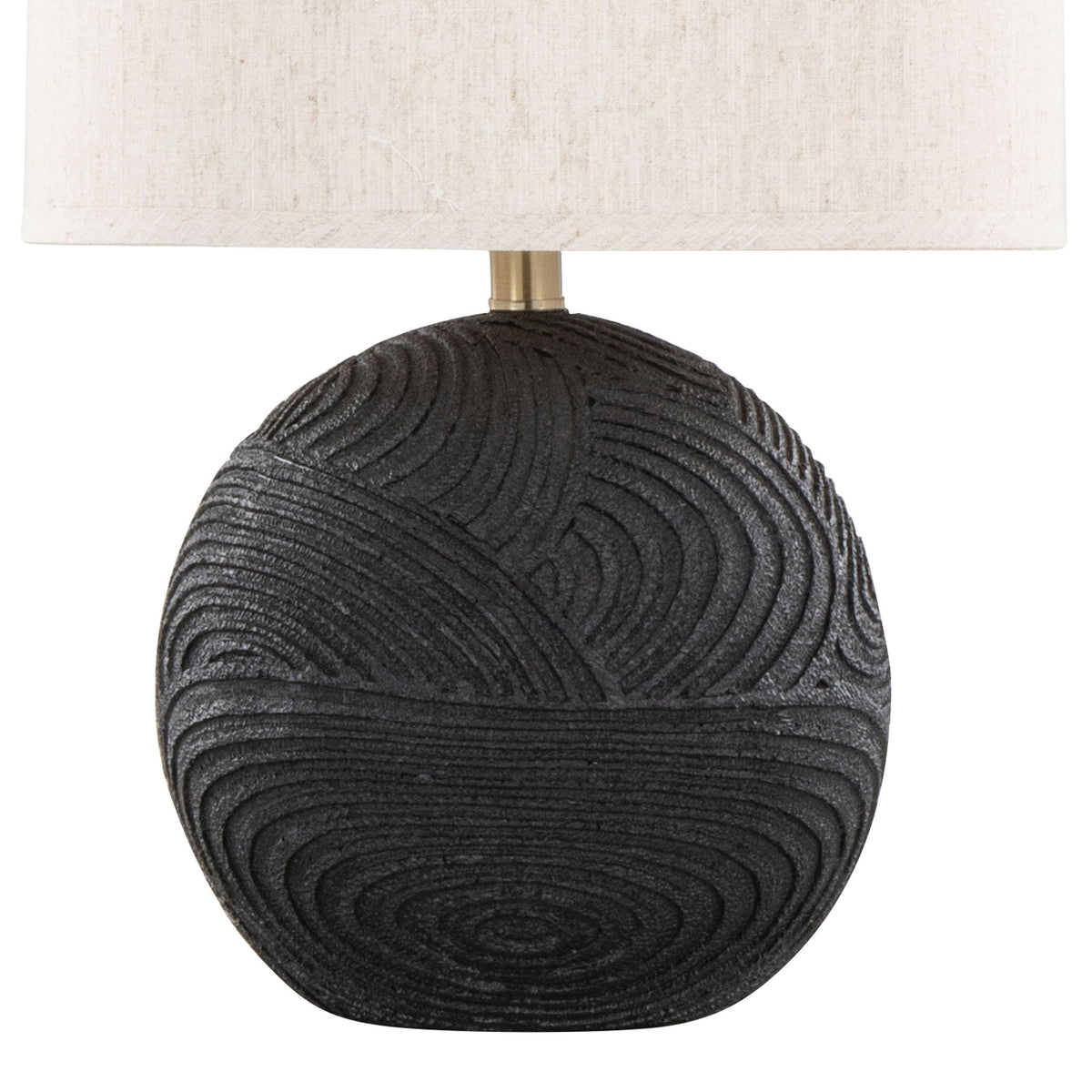 Contemporary Table Lamp Set with Linen Drum Shade - Matte Black / Natural