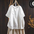 Natural Linen Loose T-Shirt — Breathable Blue