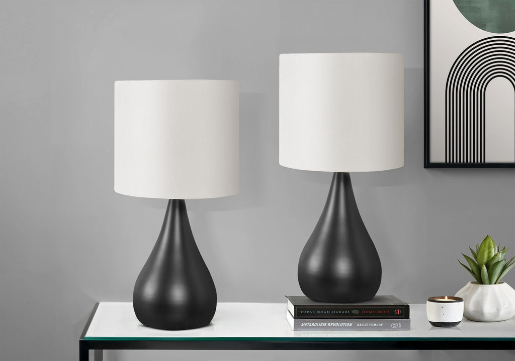 Contemporary Table Lamp Set with Ivory Linen Shades - Black