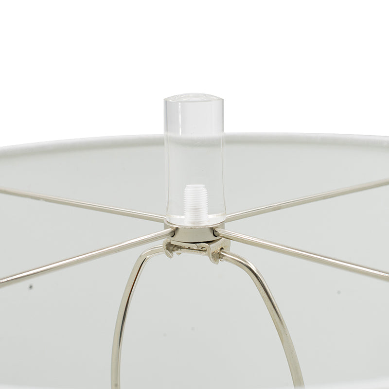 Sculpted Marble & Crystal Cylinder Table Lamp with White Drum Shade - White