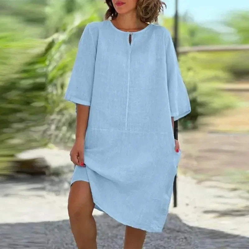 Cotton Linen Casual Summer Dress – Loose Fit, Vintage Streetwear Style | S–XXXL