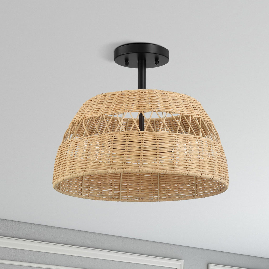 Woven Rattan Semi-Flush Ceiling Light | Black