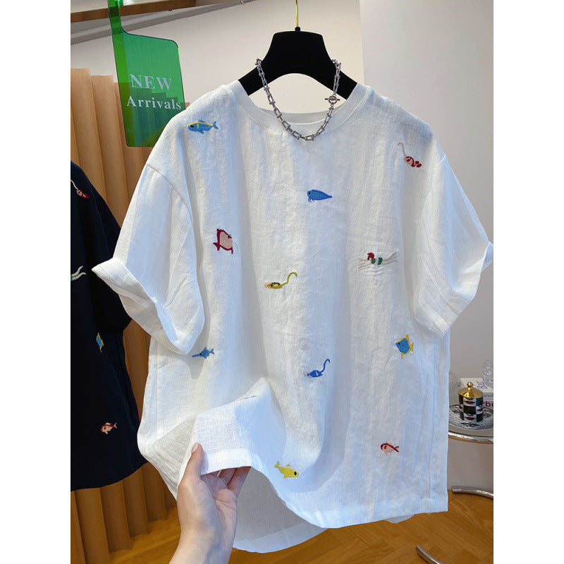 Natural Linen Crew Neck T-Shirt — Clean White