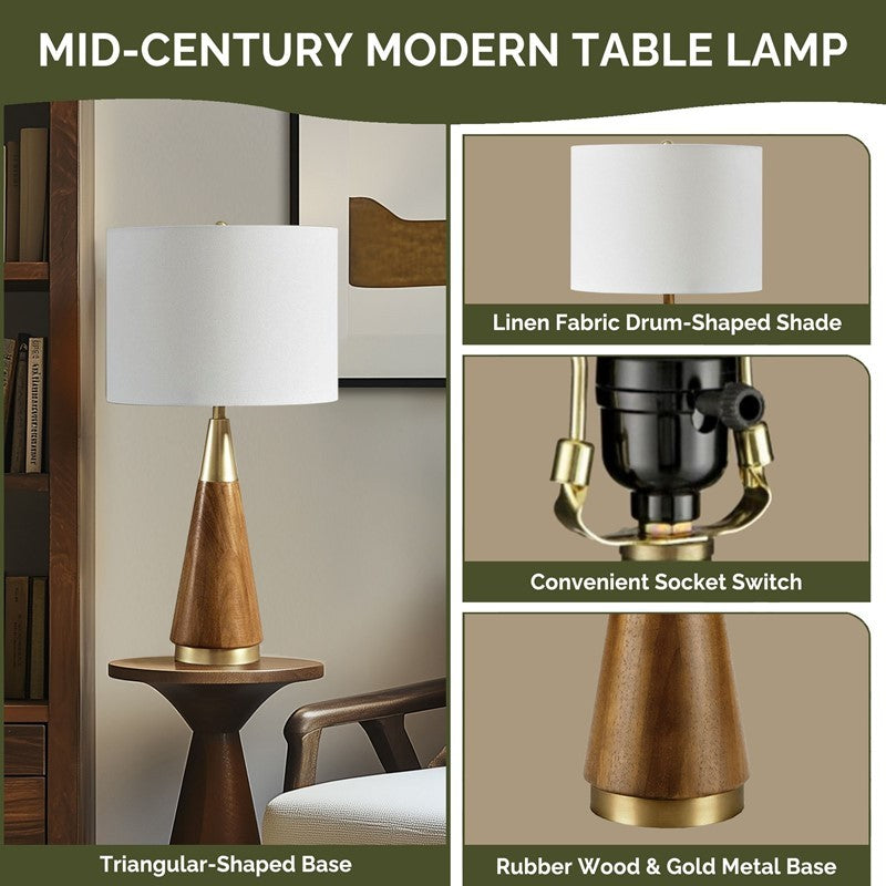 Triangular Table Lamp with Espresso Wood Grain and Linen Shade - Gold & Brown