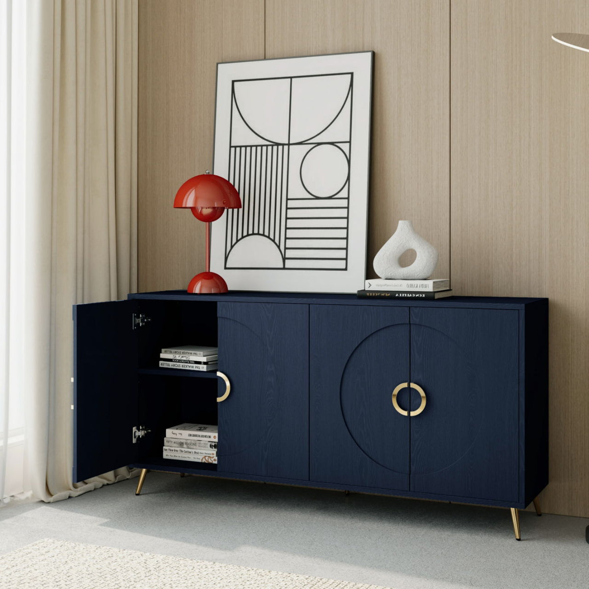 Lacquered Four-Door Sideboard with Adjustable Shelves