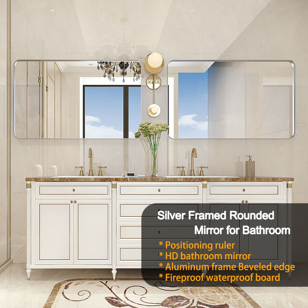 Rounded Corner Vanity Mirror | Brushed Silver, 40 × 30