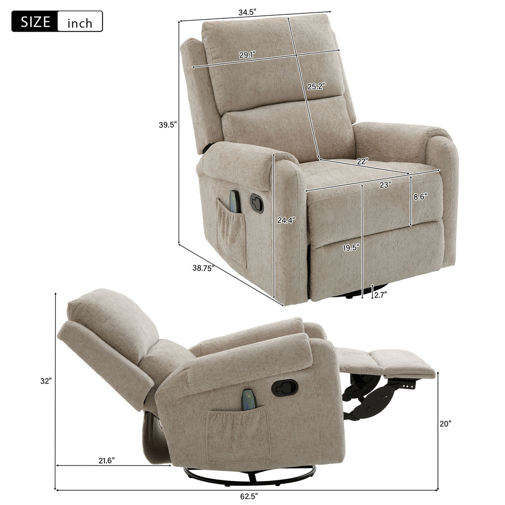 Fabric Massage Recliner | Swivel & Rocking Base