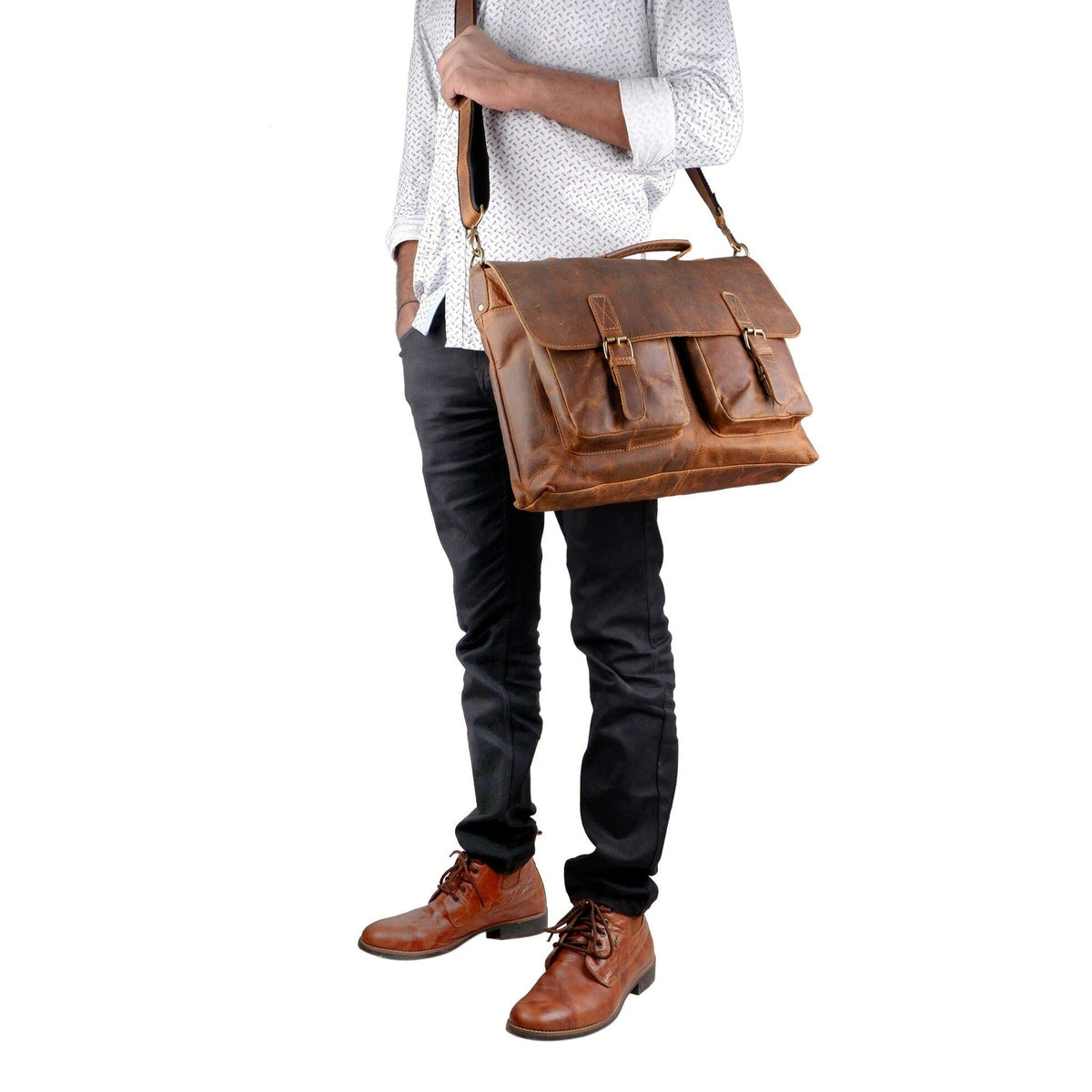 Buffalo Leather Laptop Messenger Bag | Tan Brown, 16 Inch