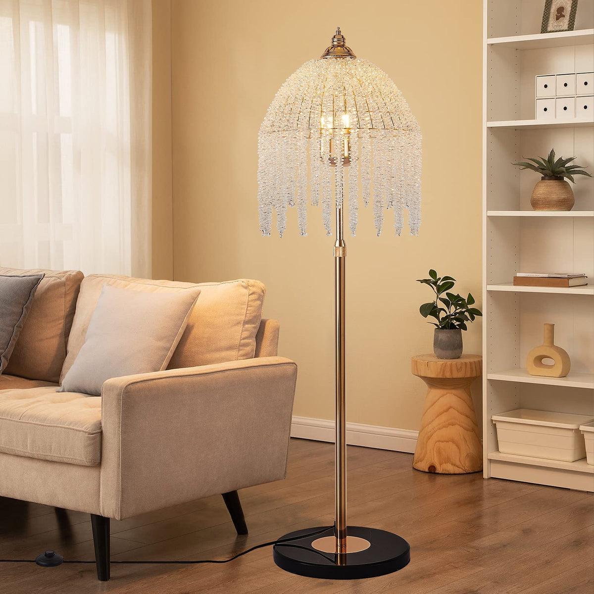 Gold Waterfall Beaded Floor Lamp
