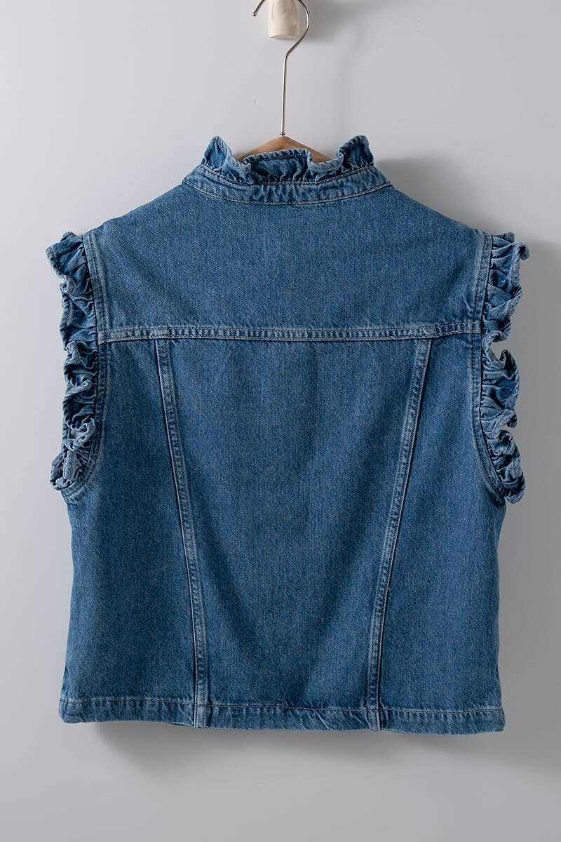 Victorian Muse Ruffle-Trim Denim Vest