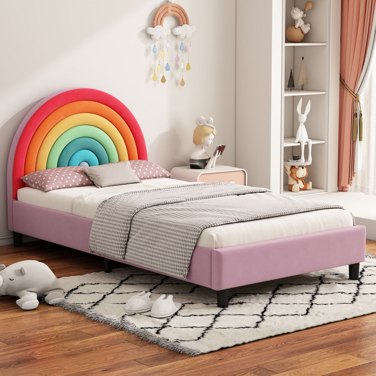 Rainbow Upholstered Twin Platform Bed | Pink